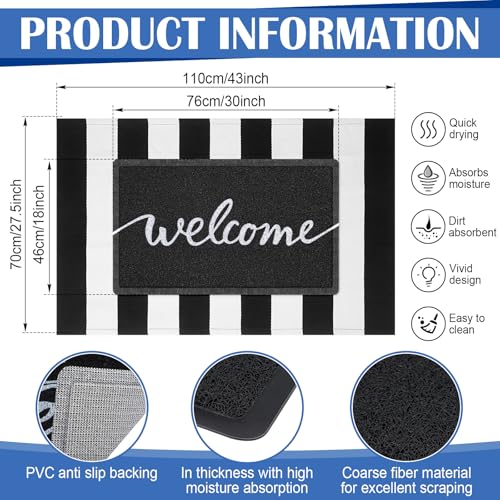 Geelin 2 Pcs Layered Welcome Doormat, Black and White Striped Rug Set - style: Stripe Welcome