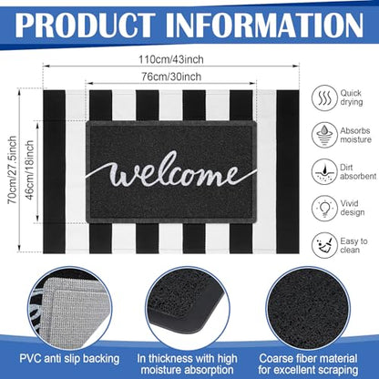 Geelin 2 Pcs Layered Welcome Doormat, Black and White Striped Rug Set - style: Stripe Welcome