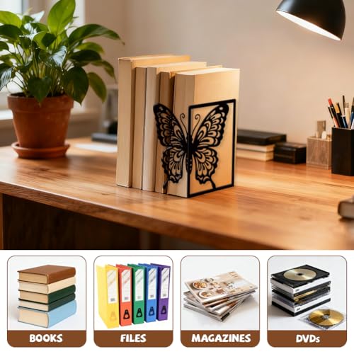 Peacoblue 5.5"x4.3"x8.3" Metal Bookends, Heavy Duty Book Ends for Shelves - style: Butterfly