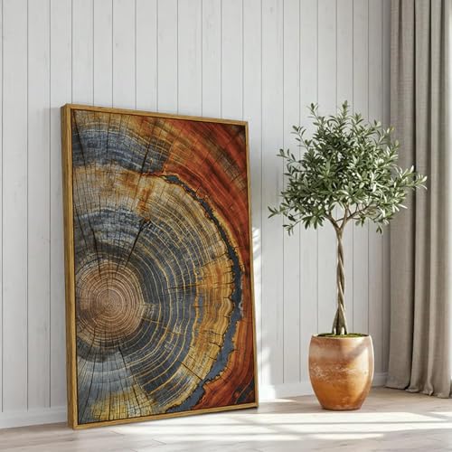 BingruiArt Faux Wood Tree Ring 03 Canvas Wall Art 24x36 Framed - color: Tree Ring - 04, size: 16"L x 12"W