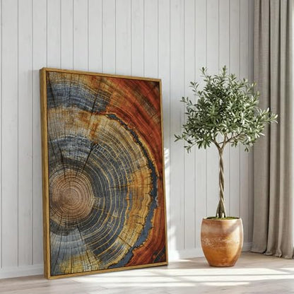 BingruiArt Faux Wood Tree Ring 03 Canvas Wall Art 24x36 Framed - color: Tree Ring - 04, size: 16"L x 12"W