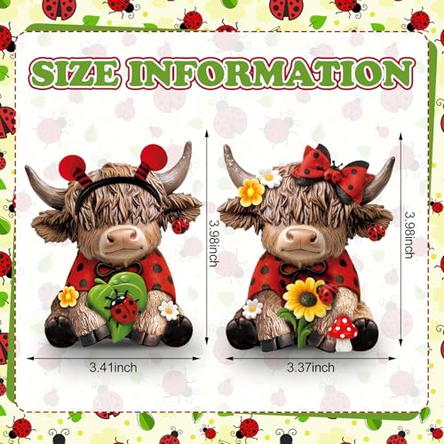 Karenhi 2 Pcs Highland Cow Figurines Resin, Ladybird Tabletop Decor - style: Ladybird