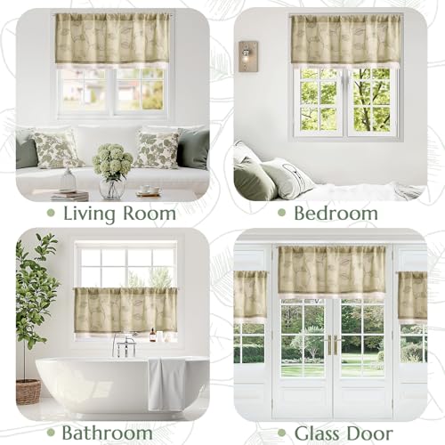jinchan Linen Valance Curtain Green Sheer Leaf Embroidered 18 Inch 1 Panel - color: Leaf Sage Green