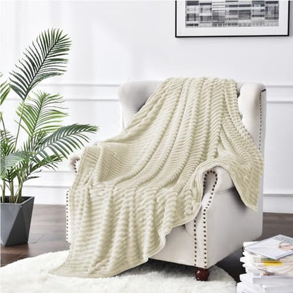 BEDELITE Ribbed Jacquard Beige Fleece Throw Blanket for Couch, 50x60 Inch - color: Beige, size: Throw(50"x60")