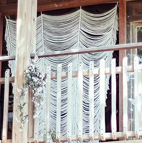 Macrame Curtain White Handmade Boho Room Divider Window Yarn 59"W*75"L - color: Ivory
