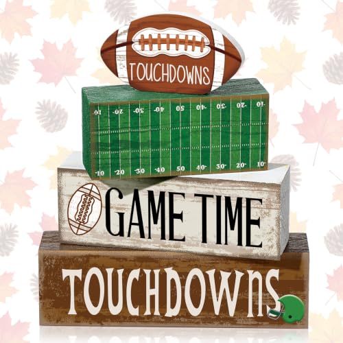 Yuntau 4 Pcs Fall Football Table decoration Centerpieces Wooden Blocks sign - style: Football