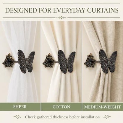 Butterfly Curtain Holdbacks Rustic Metal Set of 2