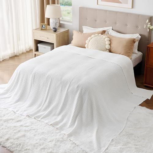 Bedsure 100% Cotton Big Oversized King Blanket, Waffle Weave, White - color: 01 White, size: Oversized King (120" X 94")