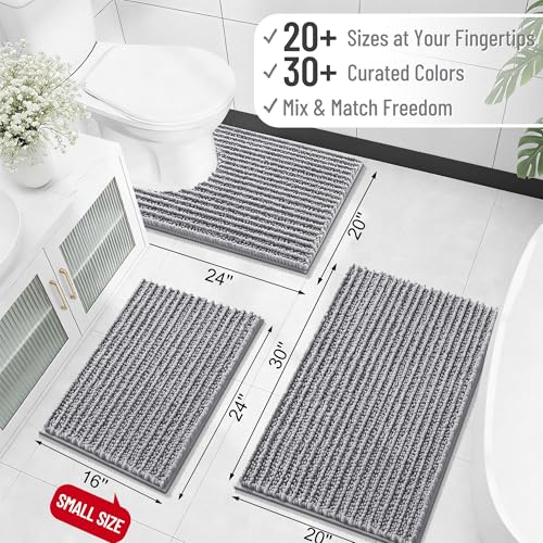 OLANLY Bathroom Runner Rugs 59x24, Thick Soft Absorbent Chenille Bath Rugs - color: Grey, size: 59" x 24"