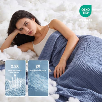 EMME Muslin Cotton Blanket Adults Heather Navy Throw 50"x60" - color: 01 - Navy, size: Throw (50" X 60")