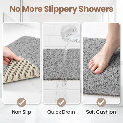 LuxStep Shower Mat Bathtub Mat,24x16 inch, Non-Slip Bath Mat with Drain, Quick Drying PVC Loofah Bathmat for Tub,Shower,Bathroom (Phthalate Free,Grey) - color: Stylish Grey, size: 24" x 16"