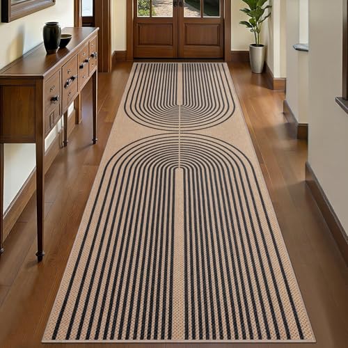 Tangsoo Modern Easy Jute 2.6x10 Washable Non-Slip Runner Rug for Hallways - color: Black, size: 2.6x10ft