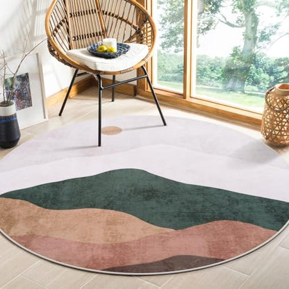 4ft Abstract Round Rug, Mountain Grey Circle Area Rugs Soft Washable - color: Grey, size: 4' (Round)