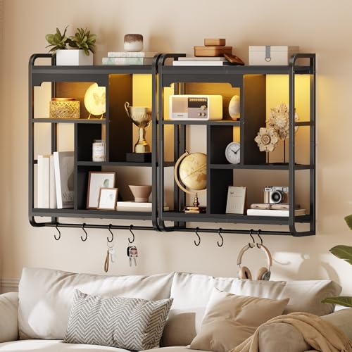 HOOBRO Gaming Floating Shelves for Wall, 26.4" LED Wall Shelf Display Rack - color: Black