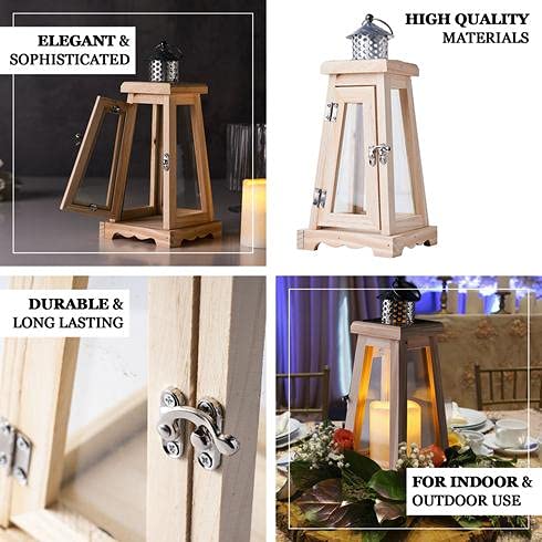 14 Inch Rustic Wooden Candle Lantern, Decorative Candle Lantern Tabletop Centerpiece, Mantle, Wall Hanging, or Garden Display, Indoor & Outdoor Use
