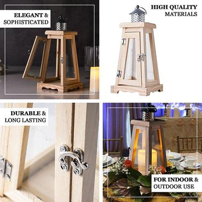 14 Inch Rustic Wooden Candle Lantern, Decorative Candle Lantern Tabletop Centerpiece, Mantle, Wall Hanging, or Garden Display, Indoor & Outdoor Use