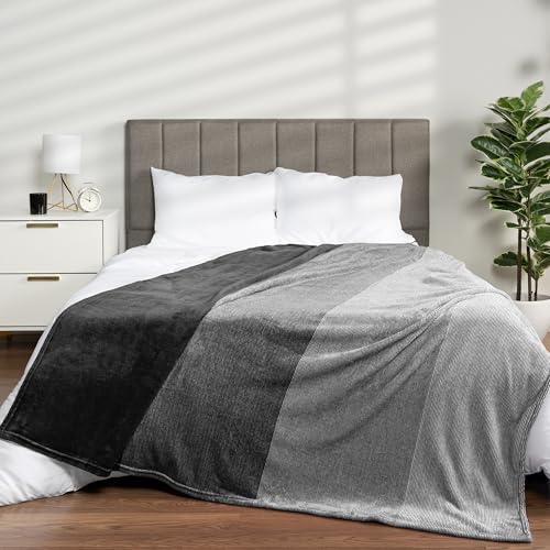 PAVILIA Black Ombre Fleece Throw Blanket for Couch Sofa Bed, 60x80 Twin - color: Gradient - Black, size: 60 x 80 Inches - Twin