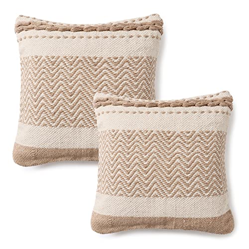 · REDEARTH · Boho Textured Throw Pillow Cushion Covers - Hand Woven Tufted Decorative Farmhouse Cases Set for Couch - Sofa - Chair - Dining - Covered Patio - 100% Cotton (18x18 ; Natural) Pack of 2 - color: Chevy Natural, size: 18" x 18" (Pack of 2)