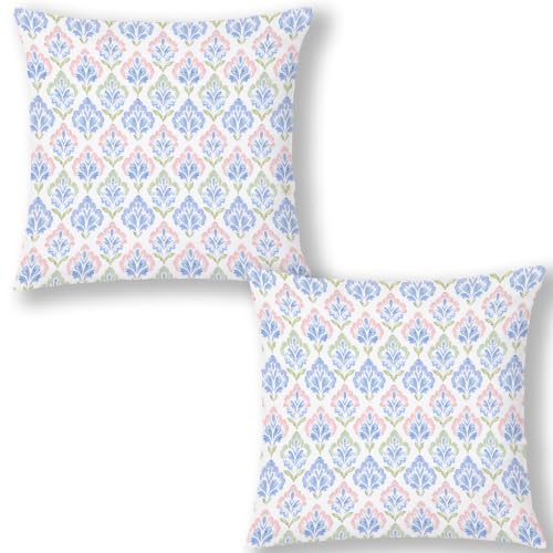 Pink Blue Green Floral Block Print Pillow Covers 18x18 Set of 2 - color: Blue Pink and Green-9, size: 18" x 18" (Pack of 1)