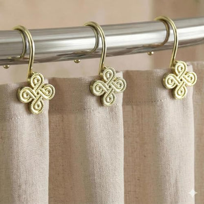 Brass Gold Shower Curtain Hooks: Rust Proof Metal Curtain Rings, 12Pcs - color: Gold