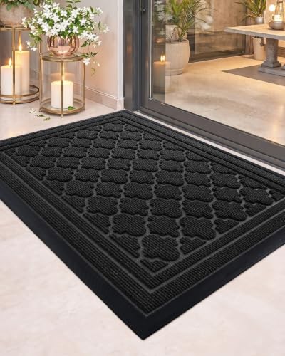 Color&Geometry Front Door Mat Outside Entrance, 17"x29" Heavy Duty Non Slip Low Profile Doormat, Dirt and Moisture Trapping Welcome Mats for Front Door, Entryway, Patio, Garage, Grey Geometric - color: 1-grey, size: 17"x30"