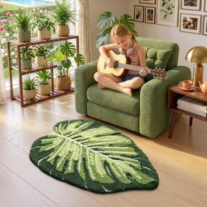 LUMI Bathroom Rug Green Leaf, Absorbent Non Slip Bath Mat, 31.5"x47" - color: Ample Monstera-large