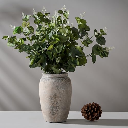 PORCER 8.2 Inch Ceramic Vase, Terracotta Rustic Vase Farmhouse Decorative Vase Boho Decor, Ceramic Vases for Home Decor, Living Room, Entryway, Floor, Holiday Wedding Christmas New Year Gifts - Gray - color: Gray- 8.2"