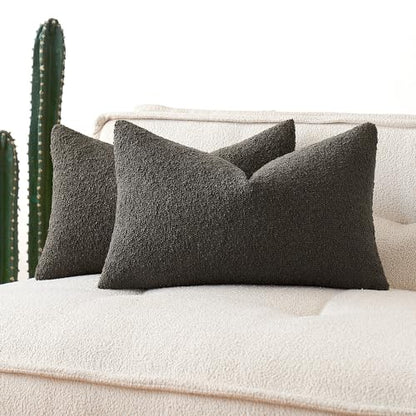 MIULEE Textured Boucle Lumbar Pillow Cover for Bed 12x20 Dark Coffee - color: Dark Coffee, size: 20" x 12" (Pack of 1)