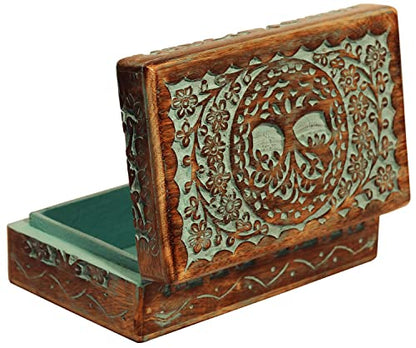 ETROVES Carved Wooden Box - Keepsake Storage with Lid, 8 Inch, Turquoise - color: Tree of life.