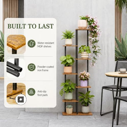 Corner Tall Plant Stand Indoor 7 Tier 8 Potted, Rustic Brown