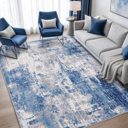 RELEANY Washable 5'x7' Abstract Area Rug for Living Room Blue Gray - color: Blue/Gray, size: 5' x 7' (Rectangular)