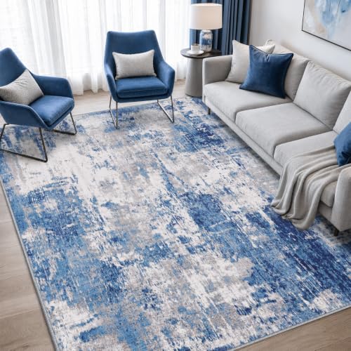 RELEANY Washable 5'x7' Abstract Area Rug for Living Room Blue Gray - color: Blue/Gray, size: 5' x 7' (Rectangular)