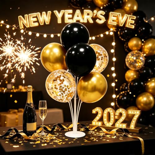 ZJDHPTY 4 Set Black and Gold Balloon Stand Table Centerpieces Party Decor - color: Black Gold 4