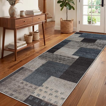 Modern Geometric Easy Jute Runners for Hallways, 2x6 Blue Kitchen Runners - color: Blue-taupe, size: 2x6ft