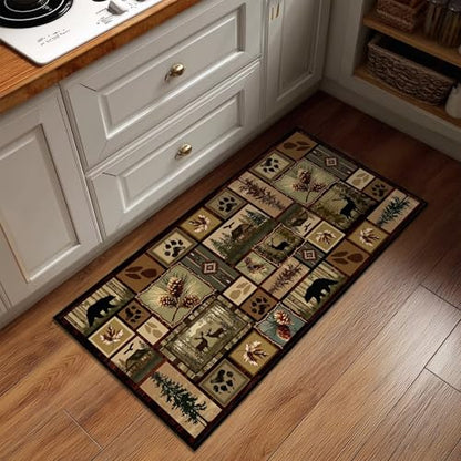 Rustic Cabin Runner Rug 2x4,Deer Bear Wildlife Kitchen Runners Rug - size: 2'x4'