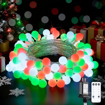 JMEXSUSS 33ft 100 LED Globe Red White and Green Christmas String Lights - color: Red White and Green, size: 100 LED Plug