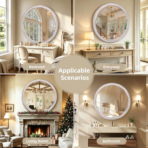 36 Inch Large Round Wood Mirror, Farmhouse Bathroom Mirrors for Wall - color: B - 36 in