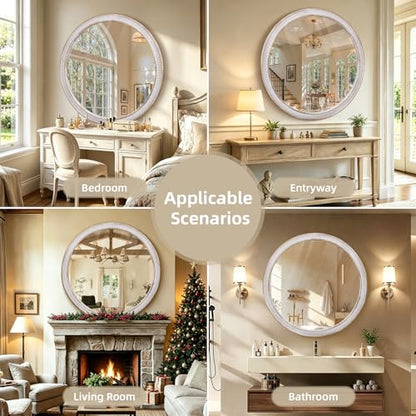 36 Inch Large Round Wood Mirror, Farmhouse Bathroom Mirrors for Wall - color: B - 36 in