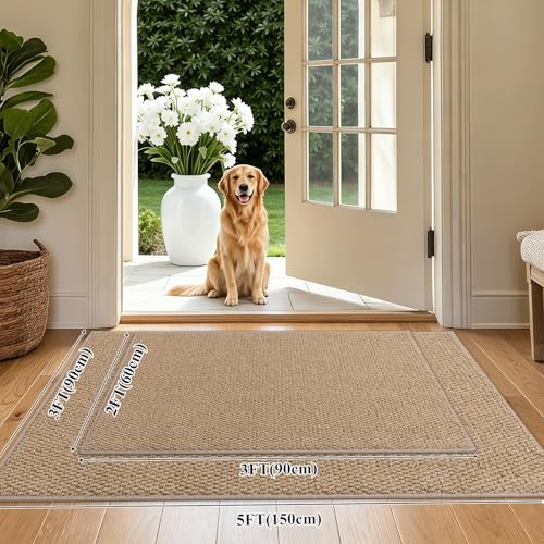 HEBE Area Rug for Entryway 3'x5', Washable Non Slip Boho Bedroom Rug - color: Tan, size: 3' x 5' (Rectangular)