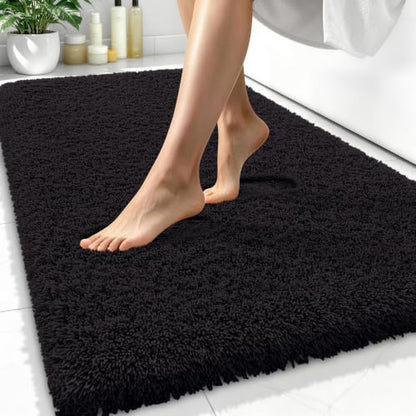 OLANLY Microfiber Bathroom Rugs 34x21, Ultra Soft Absorbent Bath Mat, Black - color: Black, size: 34" X 21"