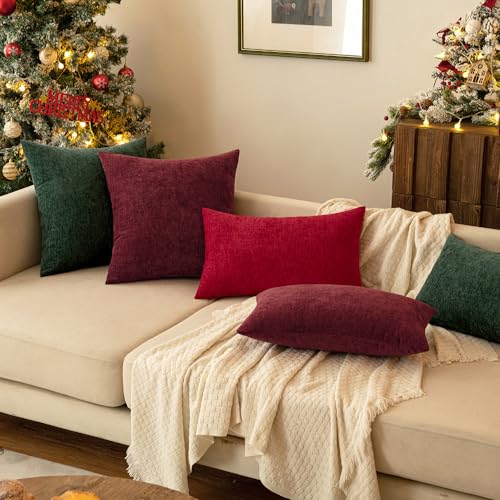 MIULEE Soft Chenille Christmas Throw Pillow Covers Red 16x16 Inch - color: Red, size: 16" x 16" (Pack of 2)