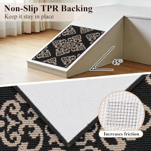 U'Artlines 3-Piece Kitchen Rug Set Damask Medallion Floor Mats - color: Damask Black