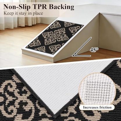 U'Artlines 3-Piece Kitchen Rug Set Damask Medallion Floor Mats - color: Damask Black
