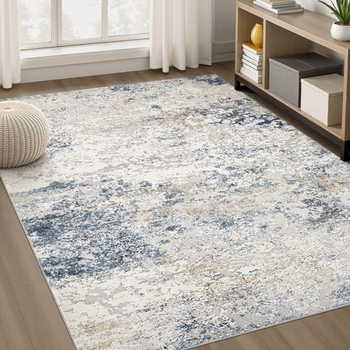 DMOYEST Area Rug Living Room Rugs 5x8 Washable Abstract Beige Blue Carpet - color: Beige Blue, size: 5' x 8' (Rectangular)