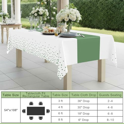 Smiry Disposable Rectangle Plastic 54 x 108 Inch Table Cloth 3 Pack - color: White and Sage Green