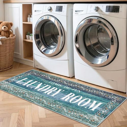 TOPRUUG Laundry Room Rug Runner 20"x47", Non Slip Waterproof Laundry Mat - color: Teal Blue, size: 1'8" x 4' (Rectangular)