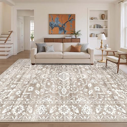Soalmost 9x12 Area Rugs for Living Room, Washable Neutral Rug Light Brown - color: Light Brown, size: 9' x 12' (Rectangular)