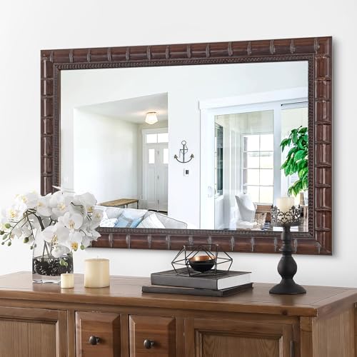 Vintage Bronze Mirror, 39'' x 27'' Solid Wood Mirror Frame with Bamboo-Joint Design, Decorative Wall Mirrors for Living Room, Bathroom, Bedroom, Entryway, Fireplace, Horizontal/Vertical - color: Bronze, size: 39"L x 27"W