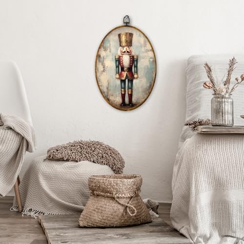 XPH Vintage Christmas Oval Wall Art Framed, Traditional Christmas Oval Wall Decor, Farmhouse Retro Winter Xmas Hanging Canvas Prints for Home Bedroom Living Room Decoration, 8.6x11.4 Inch - color: Christmas 23