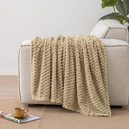 PHF Soft Cozy Fleece Throw Blanket, 340GSM Lightweight Warmth, Khaki - color: Khaki, size: Throw(50"x60")